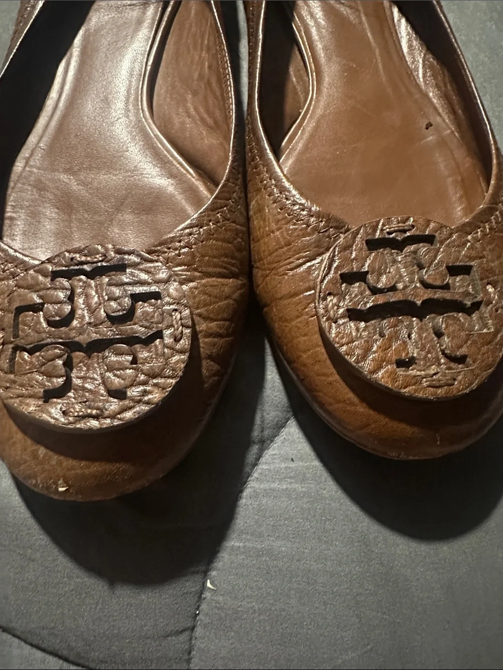 Tory Burch Brown Leather Logo Ballet Flats